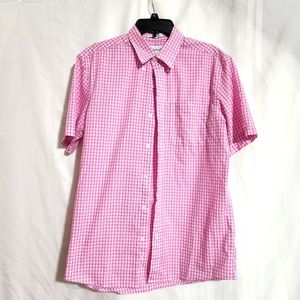 SADDLEBRED EASY CARE MEN'S PINK PLAID BOTTON DOWN SHIRT SIZE MEDIUM ,,B-81